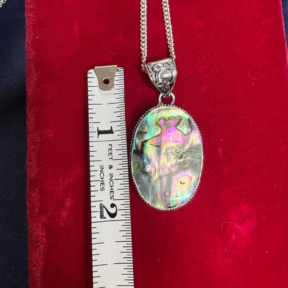 Pendant 925 Sterling Silver Abalone Statement Necklace 18” Chain - Picture 8 of 8